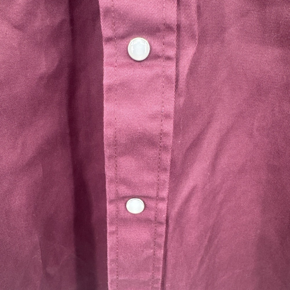 Vintage Wrangler Brushpopper Pearl Snap Western Shirt Maroon Medium Thick Cotton - Picture 6 of 10